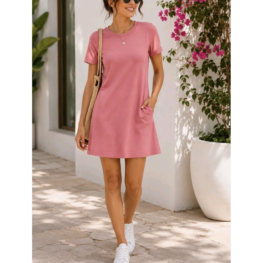 NWT Member's Mark Sandwash Dress XS Pink Stretch Summer Casual Pockets
